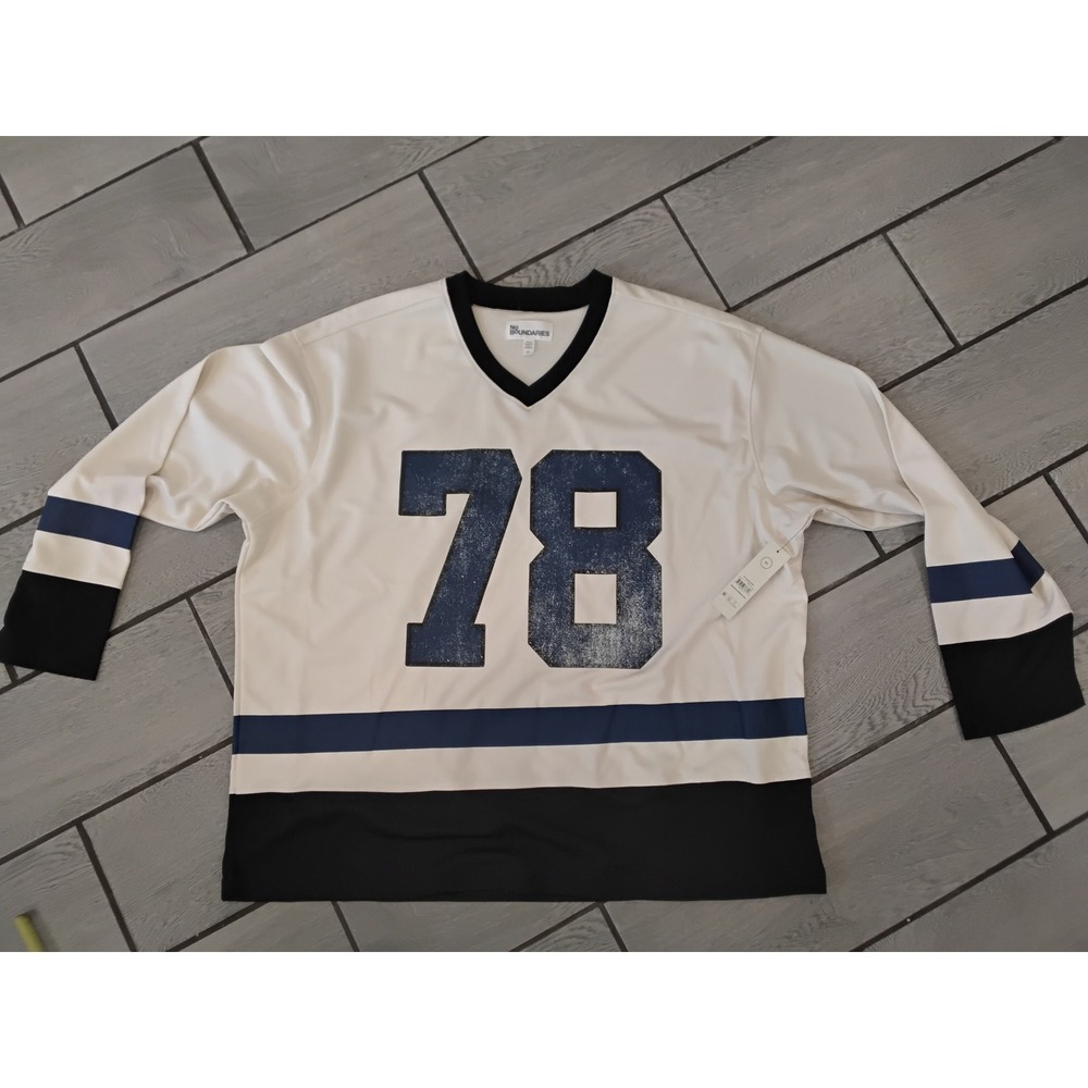 NWt No Boundaries Mens White Blue 78 Hockey Jersey Style Shirt 2XL